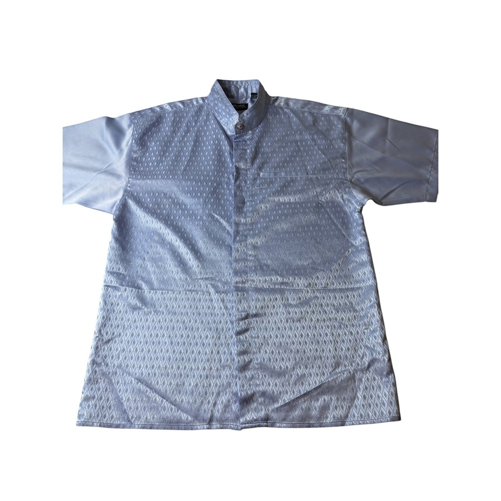 Montique International Mens Light Blue Diamond Jacquard Mandarin Collar Shirt XL